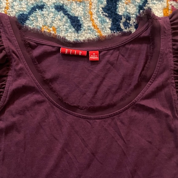SOLD! ELLE Solid Plum Purple Fringe Detail Ruffle Flutter Sleeve Top M - Picture 5 of 11